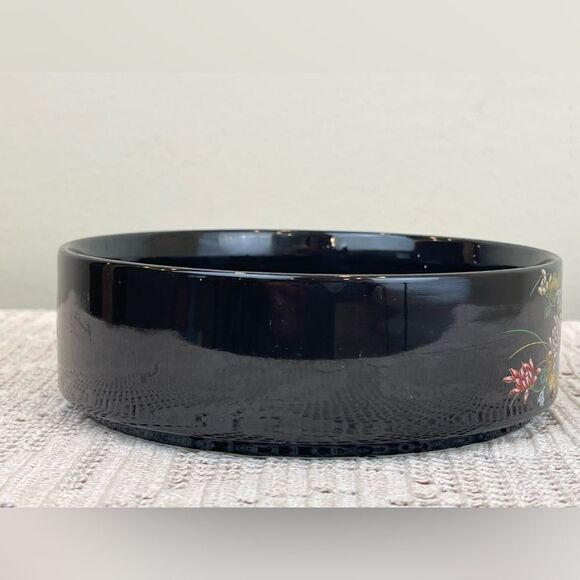 Vintage NAGONA JAPAN black and floral short round vase || Vintage trinket || - Picture 7 of 8